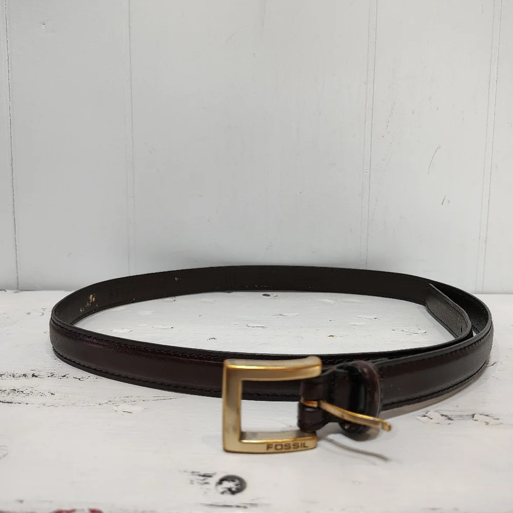 Fossil Brown Leather Belt Gold Buckle Men’s 39.5” Classic Casual Dress‎